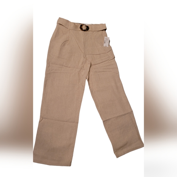 Sand tortoiseshell buckle Wide leg business casual pants nwt Cleo Petites - Picture 1 of 8